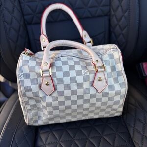 Louis Vuitton Gray and Cream Checkered Satchel